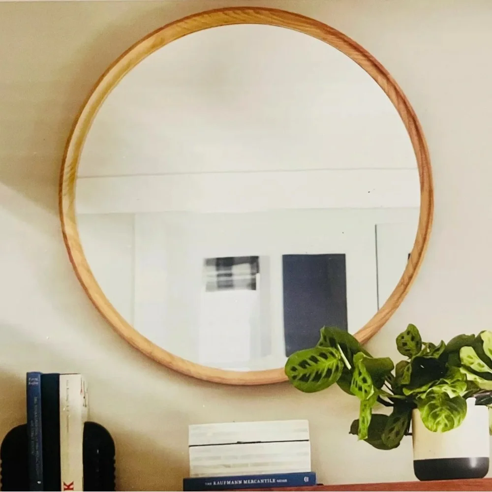 THRESHOLD 26” classic wood round mirror -natural